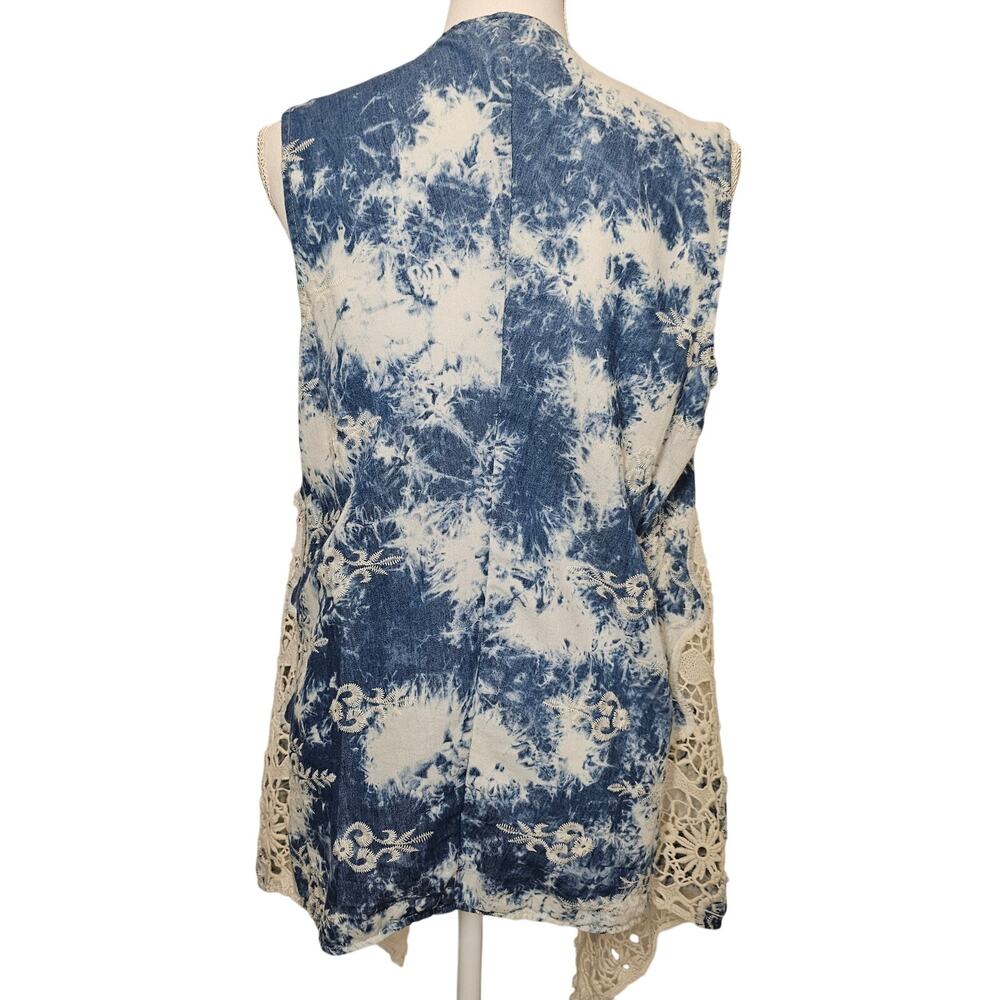 Chicos Hippie Tie Dye Blue Boho Lace Embroidered Festival Open Vest Size‎ Large - Picture 7 of 9